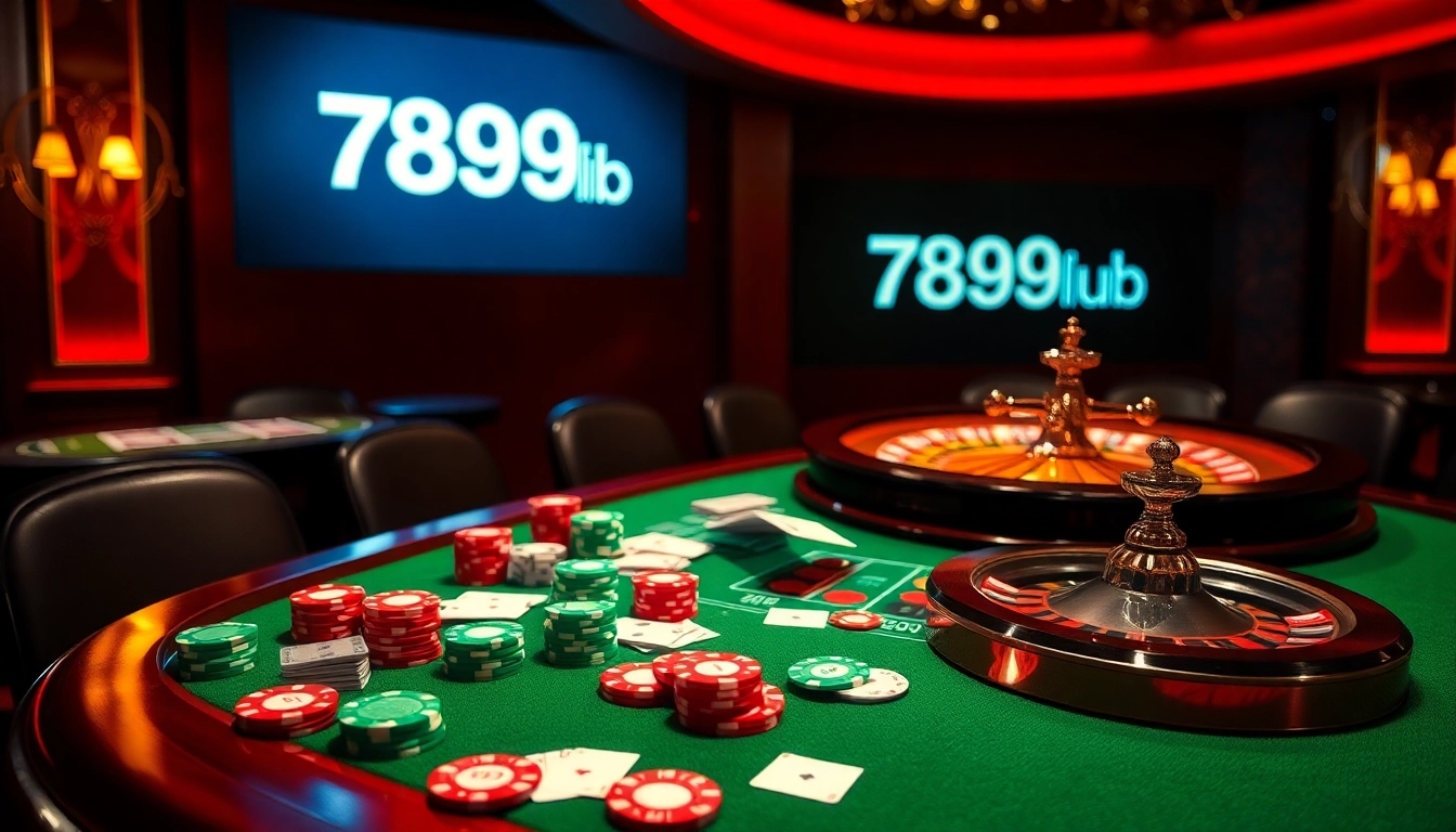 A dynamic scene of gambling with chips and cards at 789club's poker table.