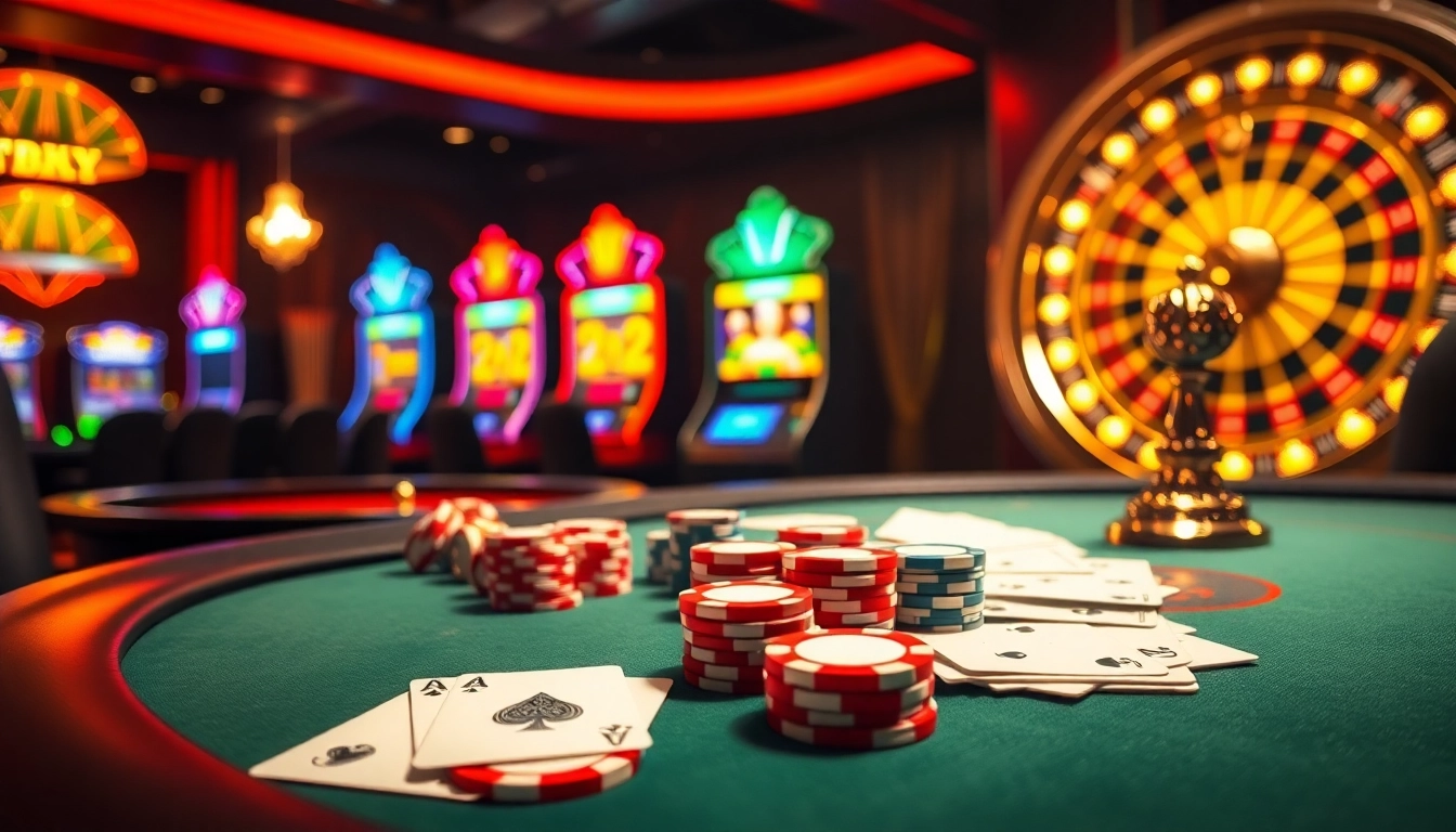 Experience the excitement of gaming at 壹發娛樂 with vibrant poker chips and a roulette wheel.