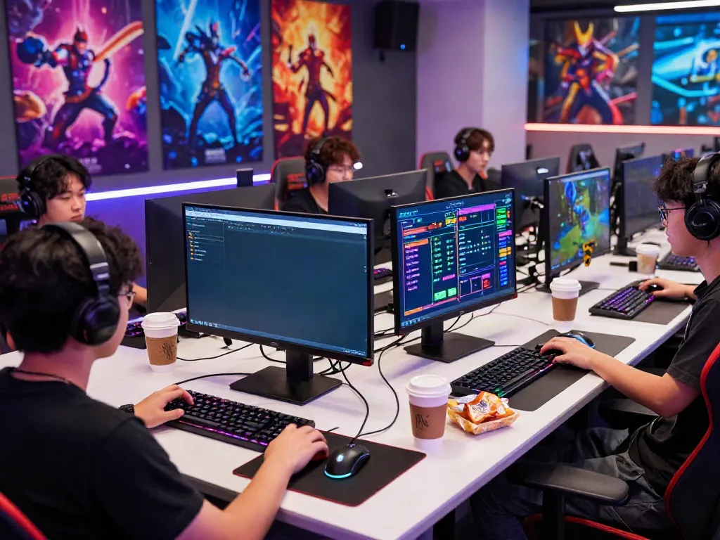 Exciting gaming environment with players using hitclub platform, colorful screens, and modern setups.