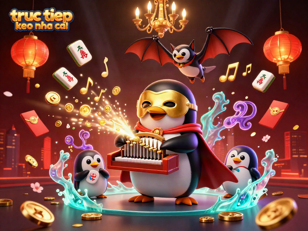 Engage with truc tiep keo nha cai in this vibrant 3D casino scene featuring a phantom penguin and mystical elements.