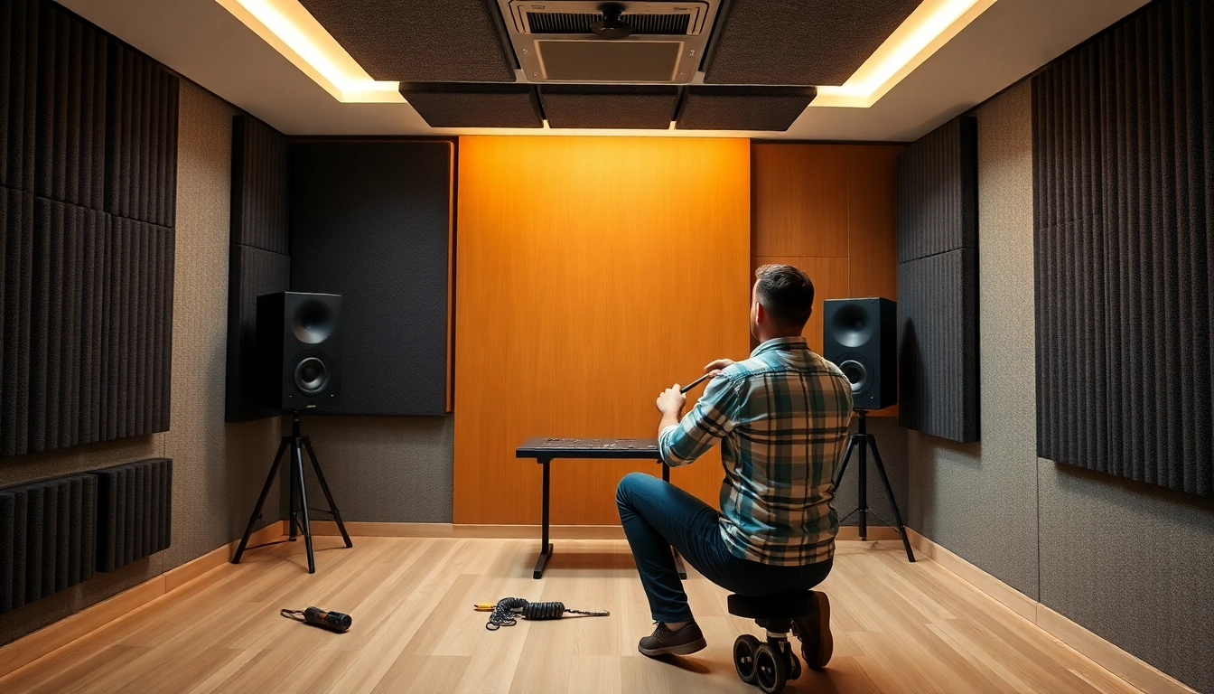 Install mass loaded vinyl in a modern studio for soundproofing solutions.