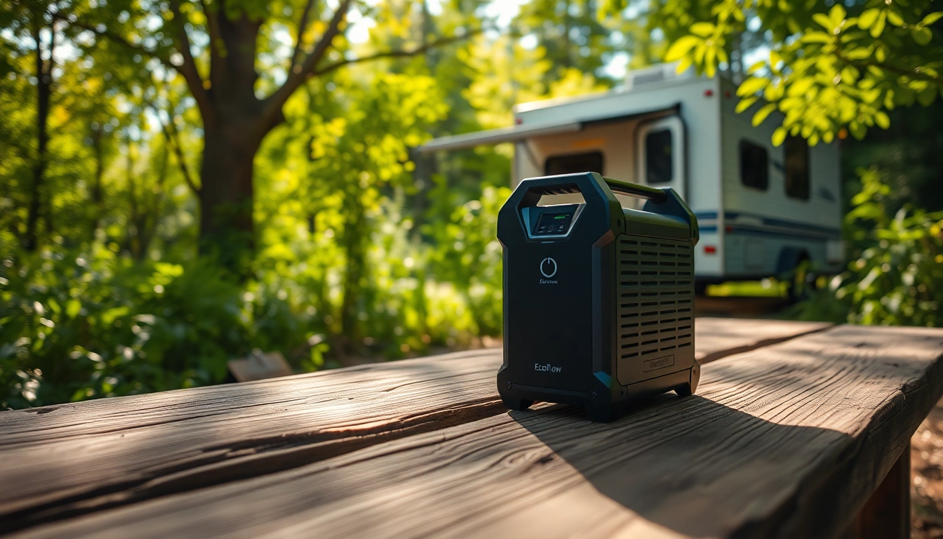 EcoFlow power station blending technology with nature in a serene outdoor setting.