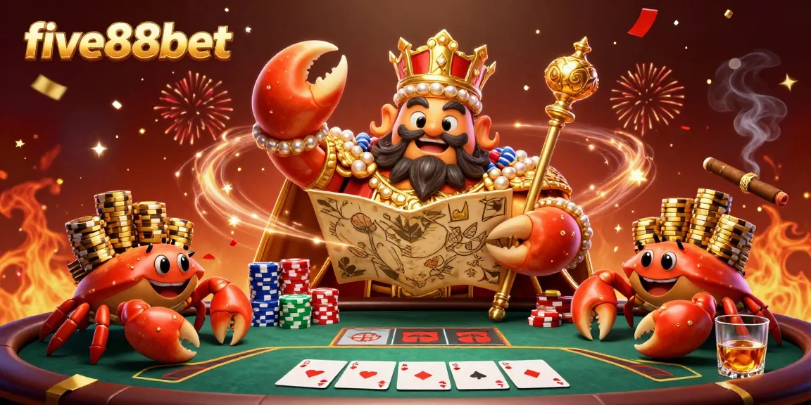 Experience thrilling gameplay at five88bet with a vibrant 3D casino scene featuring a golden crab emperor.