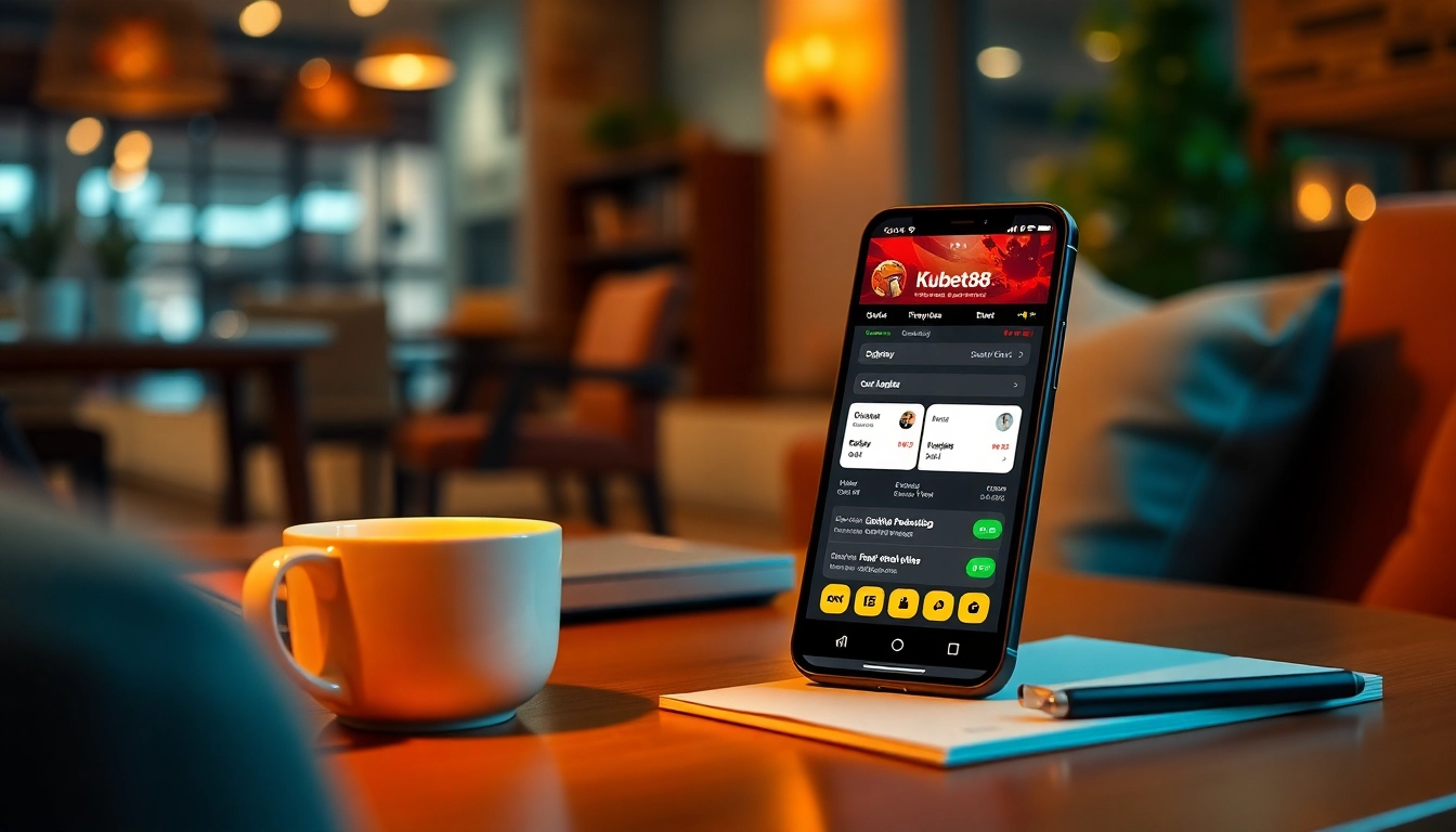 Tải game Kubet88 on a smartphone in a cozy environment, highlighting convenience and excitement.