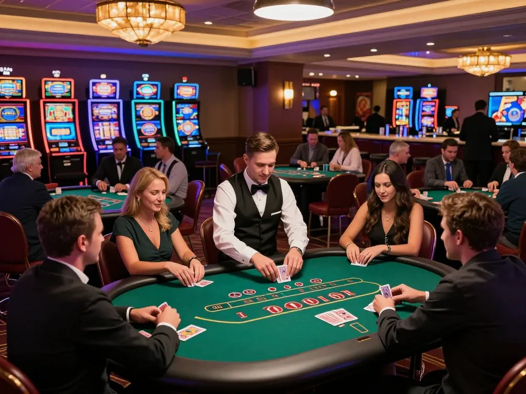 Players engage in a thrilling Texas Hold'em game at KP88s casino, showcasing excitement and strategic gameplay.