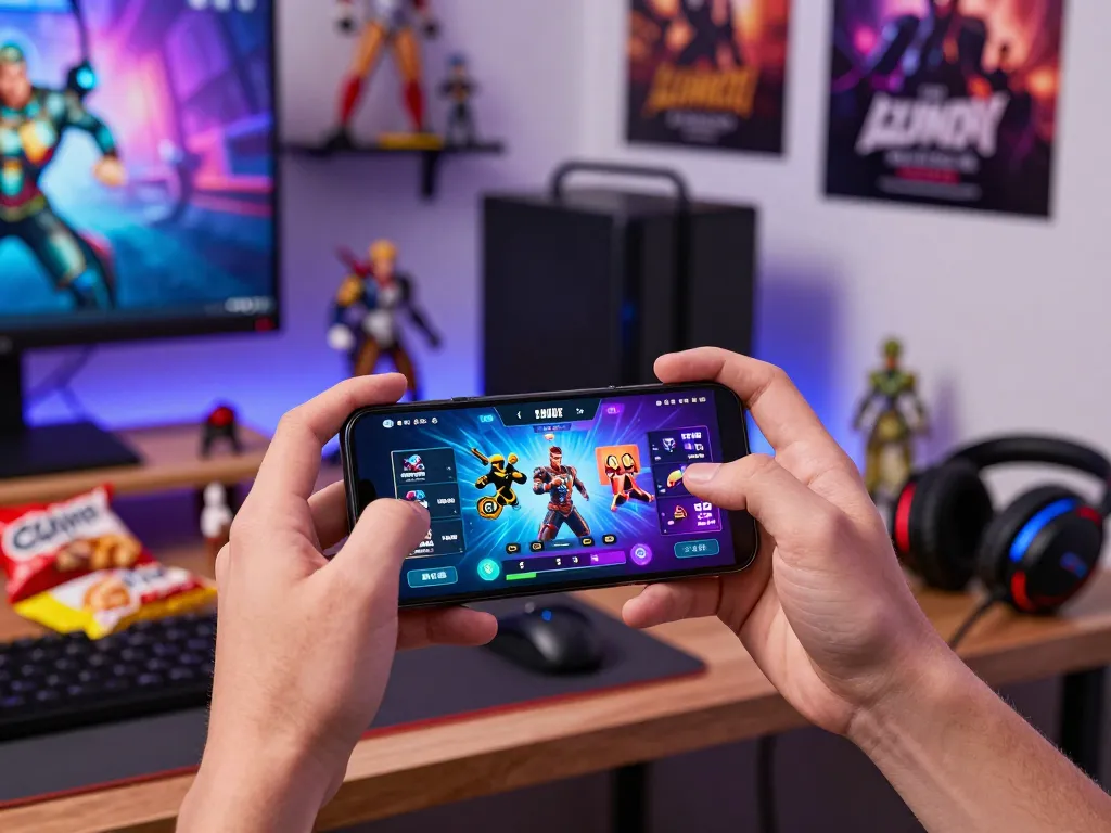 Engaging mobile porn game scene with player enjoying interactive gameplay at home, featuring colorful graphics.