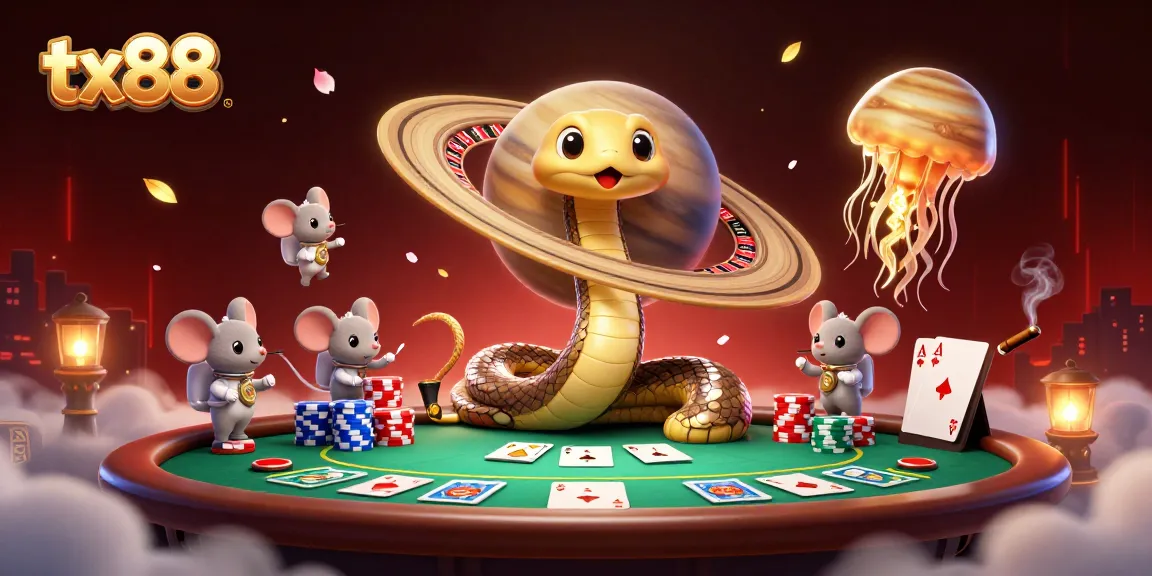 Bet big with tx88 in this vibrant illustration of casino fun among cosmic elements.