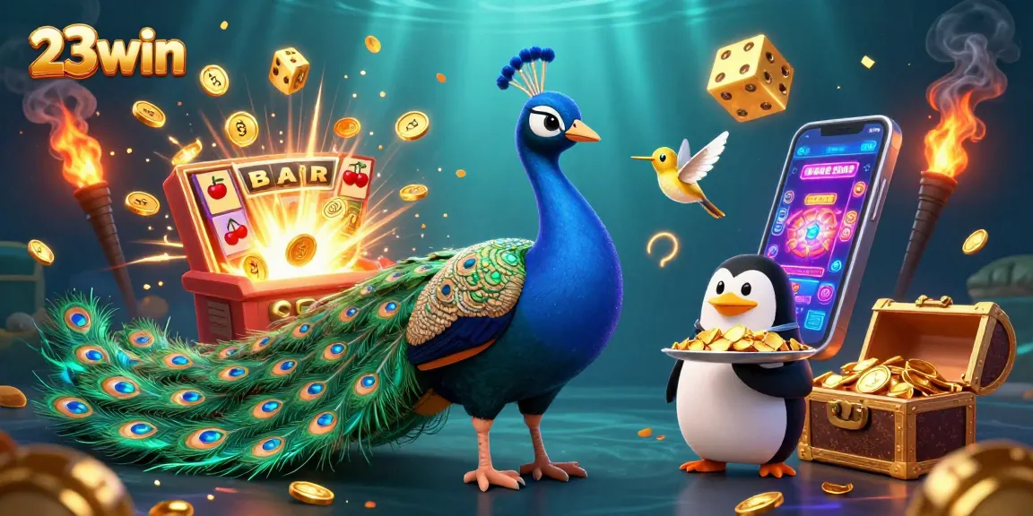 Experience the excitement of 23win with vibrant casino elements and dynamic characters in a captivating scene.