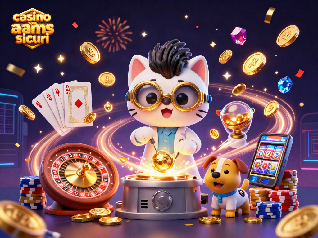 Gioca nei migliori casinò non AAMS sicuri, con un'immagine festiva di un gatto scienziato e un cane assistente.