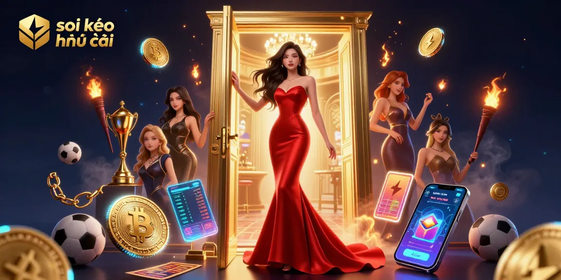 Soi kèo nhà cái highlights sports betting strategy with a glamorous Asian woman in a casino scene.