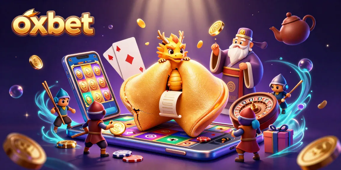 Experience exciting gameplay with oxbet as a tiny dragon reveals fortunes from a giant cookie amidst rich casino elements.