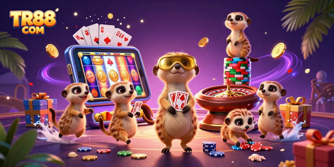 Experience the vibrant TR88 COM casino atmosphere with meerkats and dynamic gaming elements.