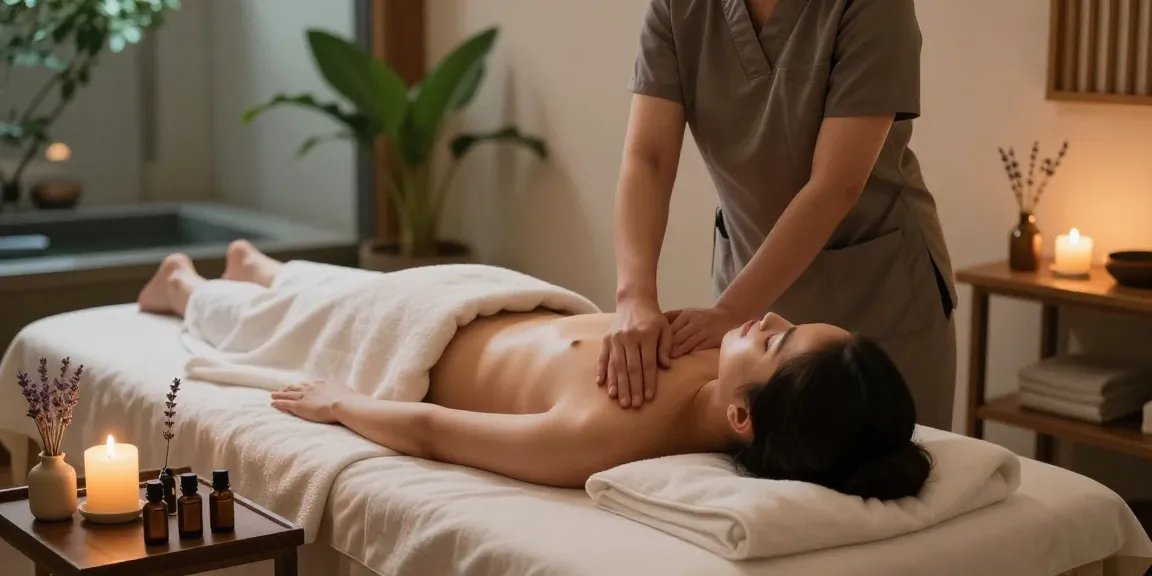 Relaxing 강서구출장마사지 session in a serene spa setting with candles and soothing ambiance.