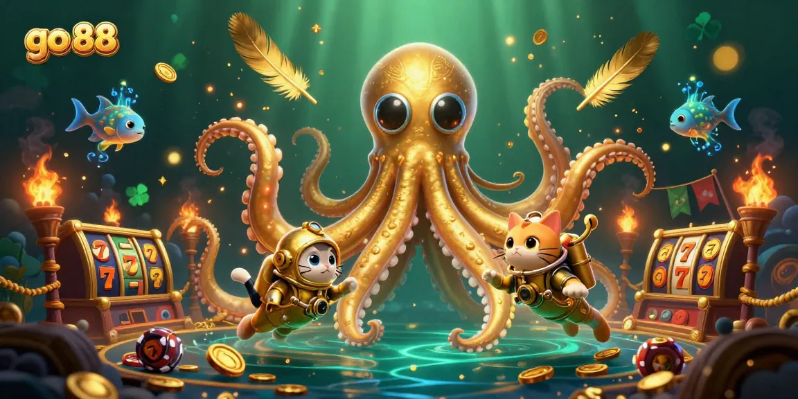 Engage in the vibrant world of go 88 with a thrilling casino scene featuring a kraken and diving cat!
