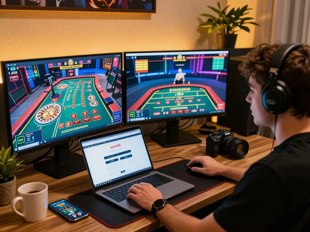 Engage in thrilling gameplay with sgwin66 on a modern gaming setup, featuring live casino games and betting options.