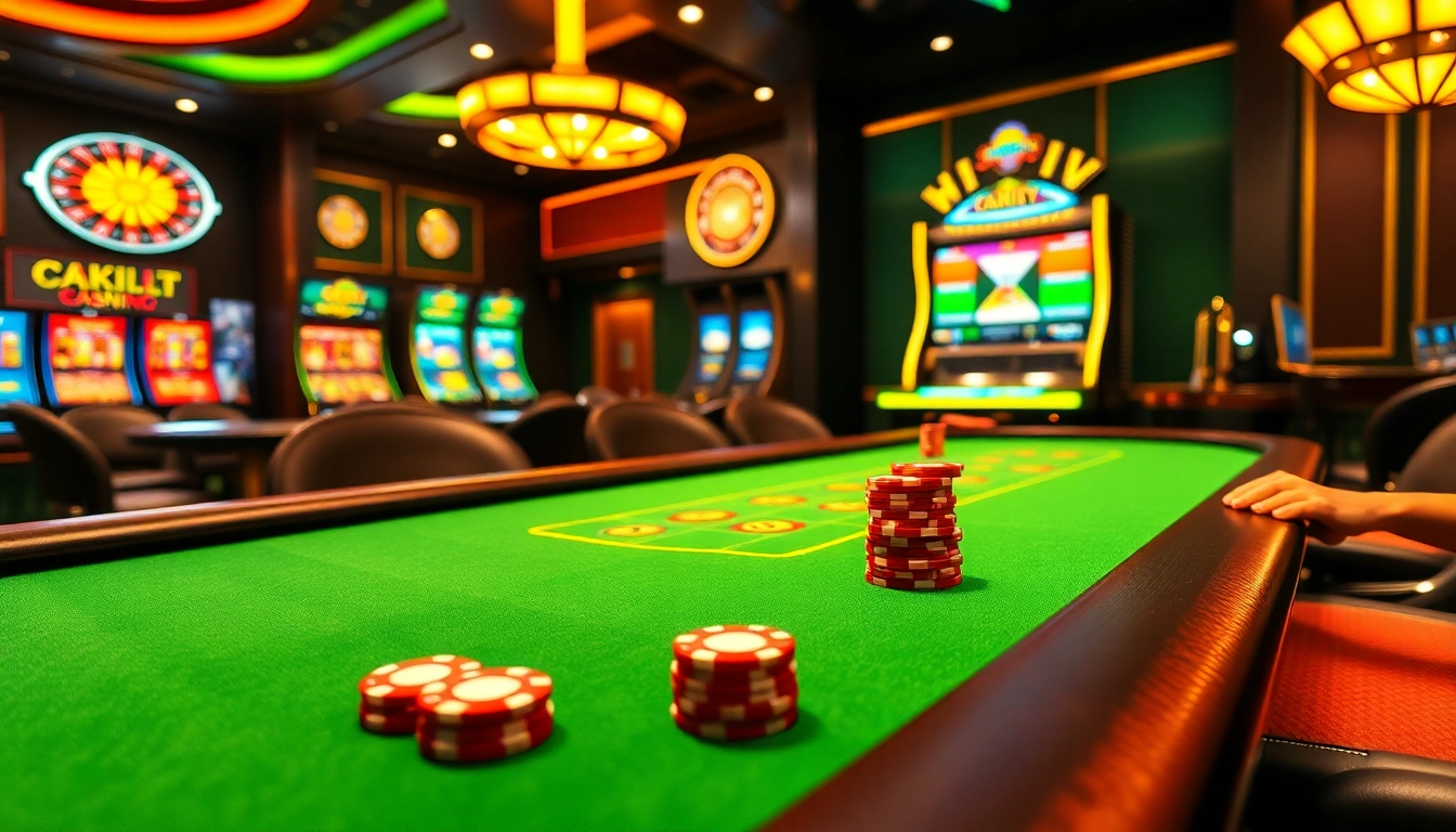 Cakhiatv-themed vibrant casino scene with poker table, chips, and roulette wheel.