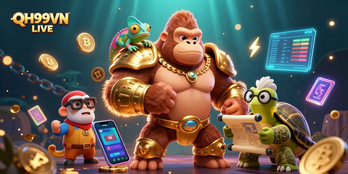 Experience the thrill of QH99VN LIVE with vibrant characters and casino elements in a dynamic scene.