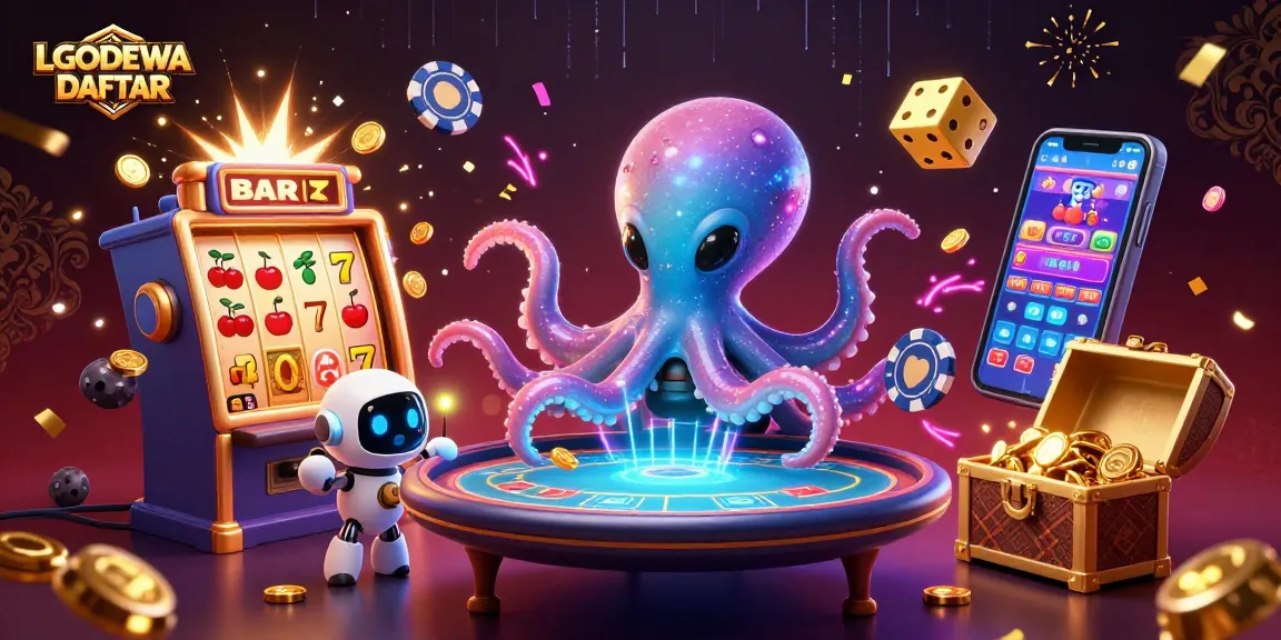 Experience LGODEWA DAFTAR with an exciting casino adventure, featuring a vibrant alien octopus and dynamic gaming elements.