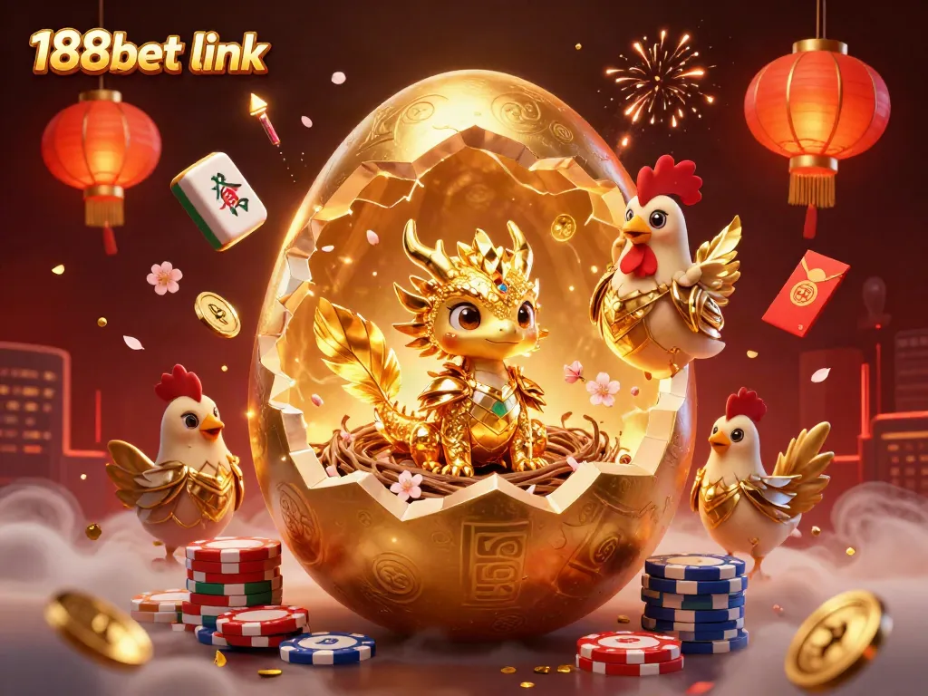Immerse in 188bet link and vibrant casino action with a golden dragon and poker chips in a festive scene.