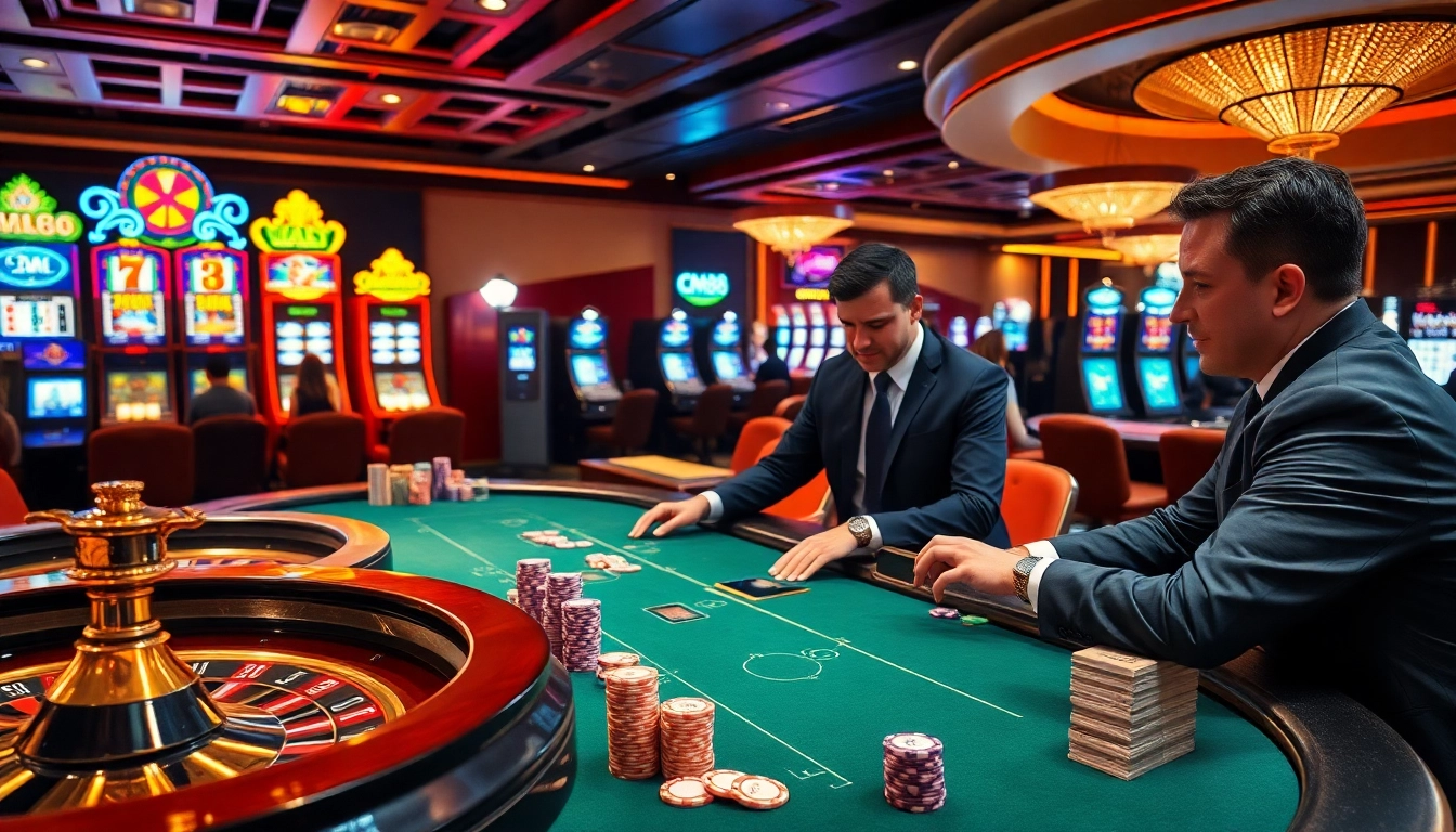 Players engaging in high-stakes poker at CM88's luxurious casino, filled with excitement and opportunity.