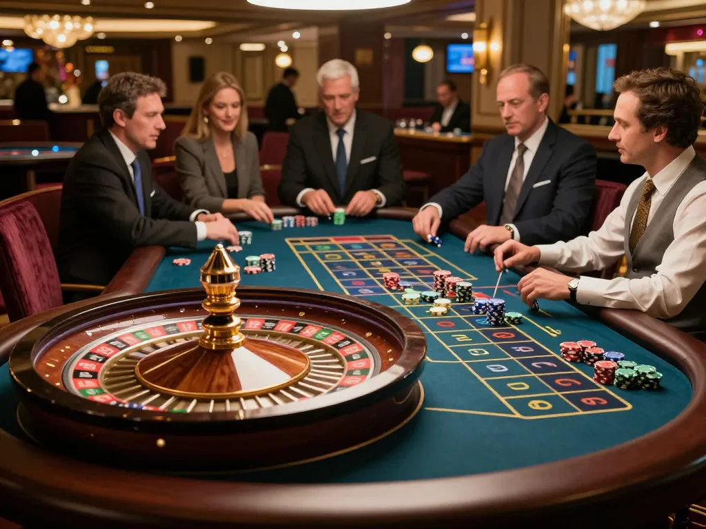Players engaging with C168 roulette table during a lively casino game, vibrant chips and spinning wheel