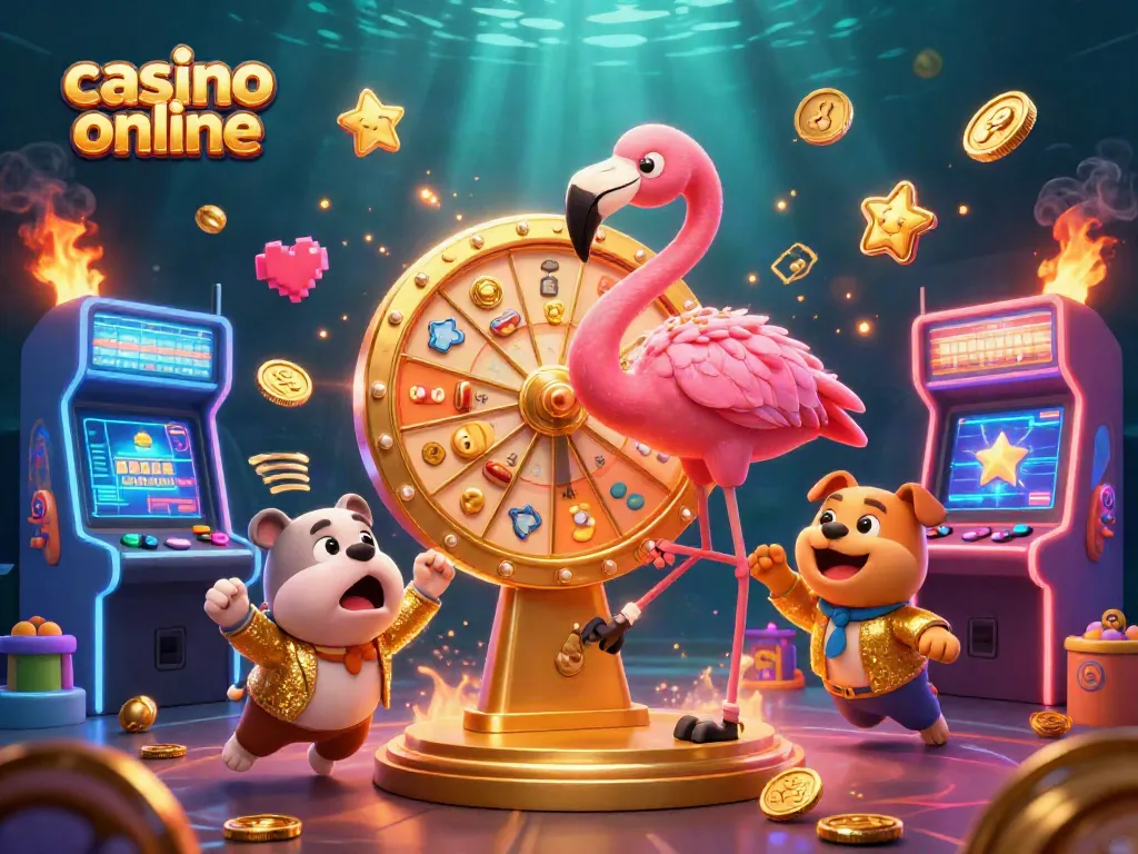 Disfruta del emocionante casino online girando una rueda de premios mientras un bulldog celebra.