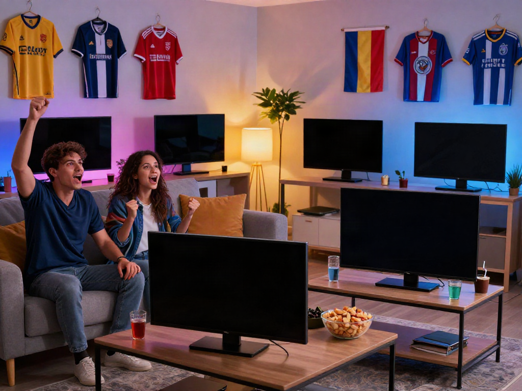 Exciting football viewing atmosphere at https://socolive8.media/ with fans enjoying a match in a vibrant room.
