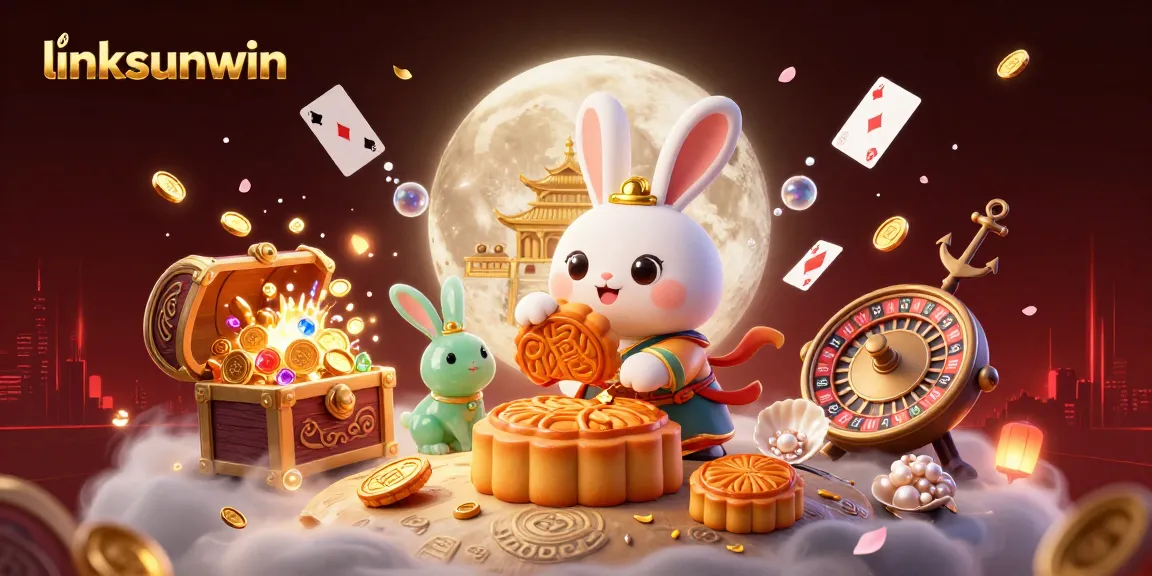 Engage with linksunwin's thrilling casino adventure featuring a moon rabbit surrounded by vibrant games.