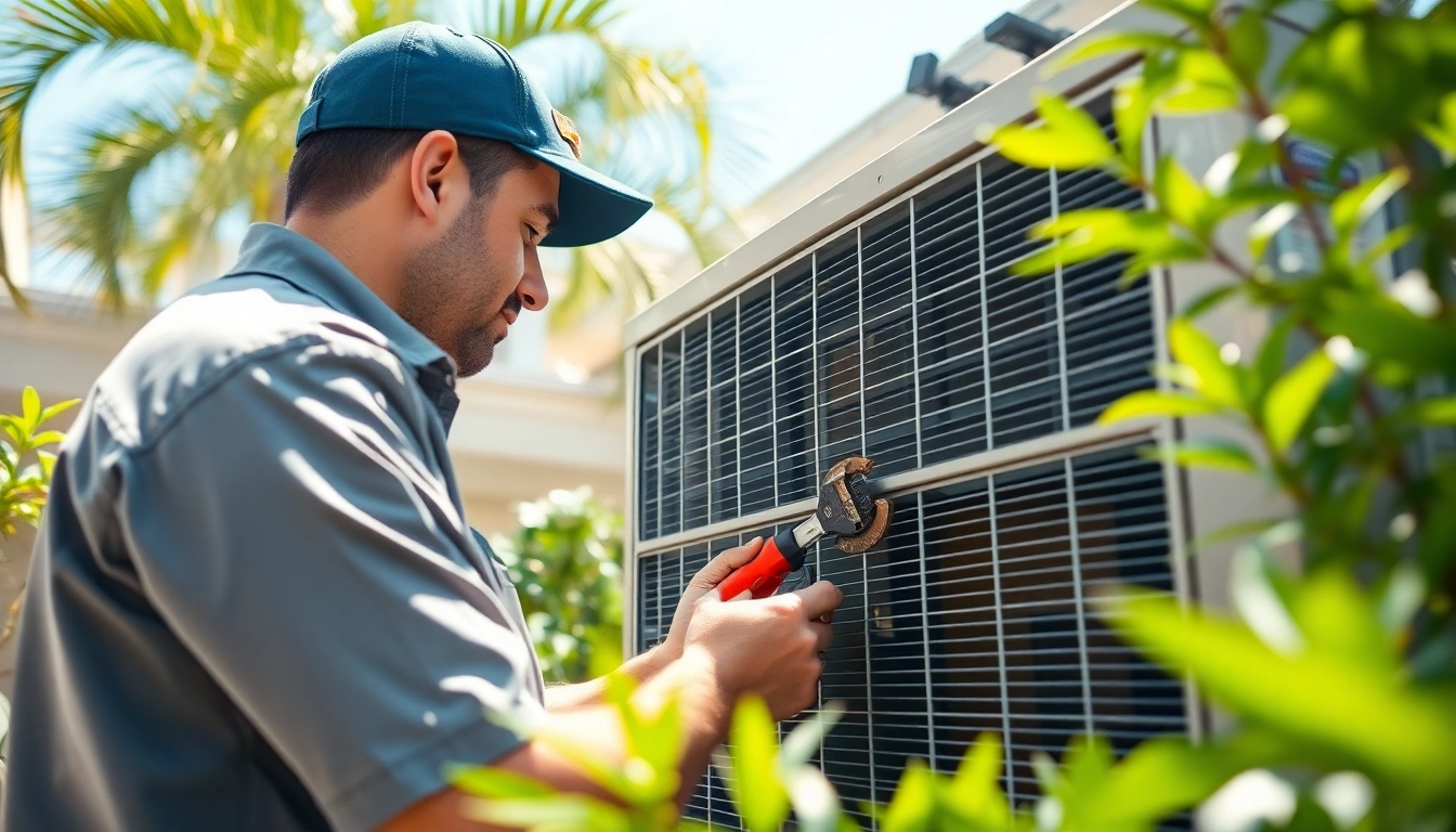 AC Repair Tampa technician expertly servicing an air conditioning unit in a sunny Tampa yard.