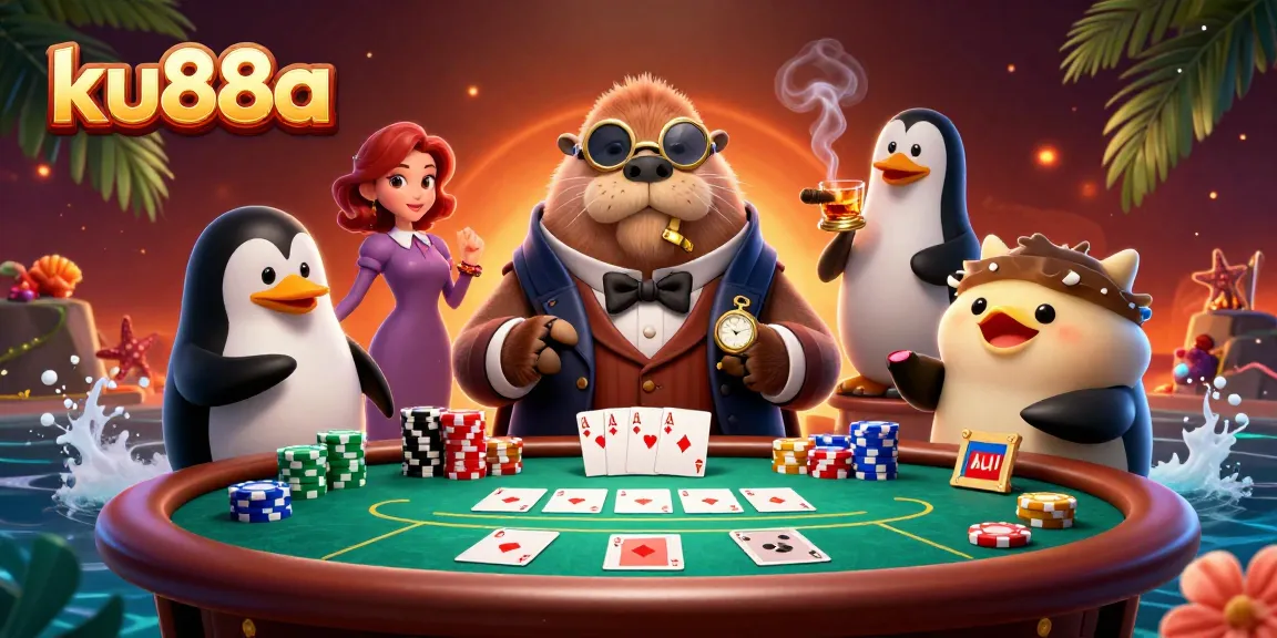 Experience thrilling poker action with ku88a's diverse casino elements in a vibrant underwater scene.
