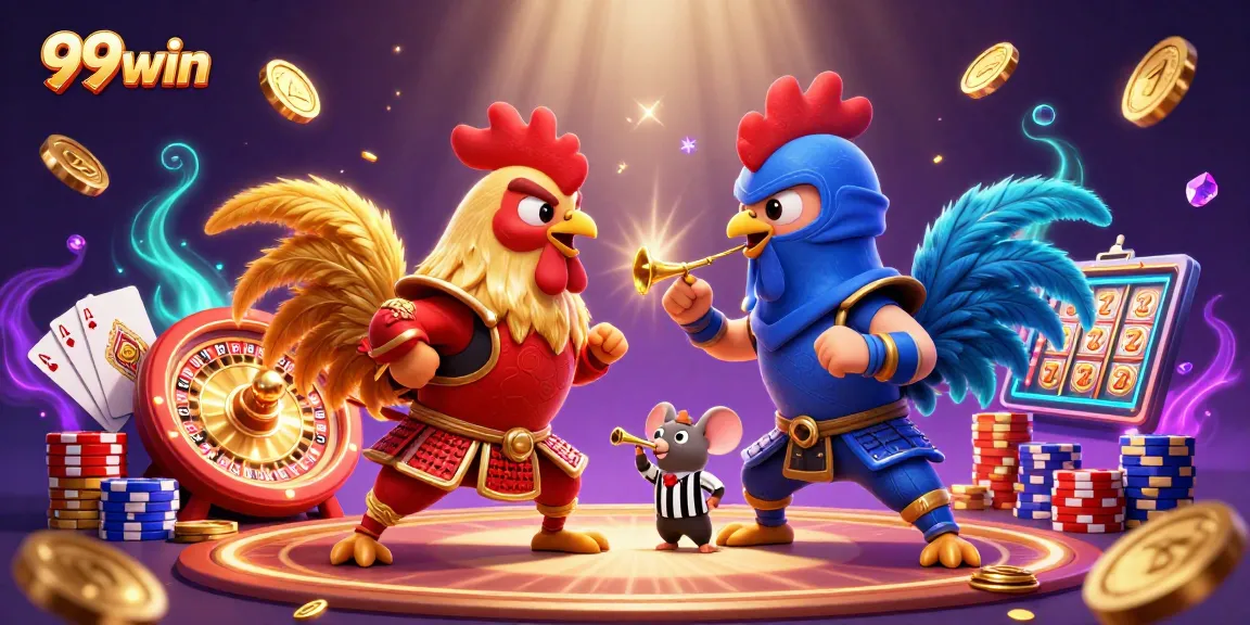 Experience thrilling cockfighting with 99win's samurai rooster and ninja rooster in action!