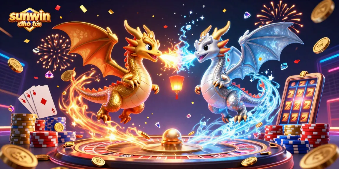 Experience the thrilling atmosphere of sunwin chính thức showcased by dynamic dragons amidst casino elements.