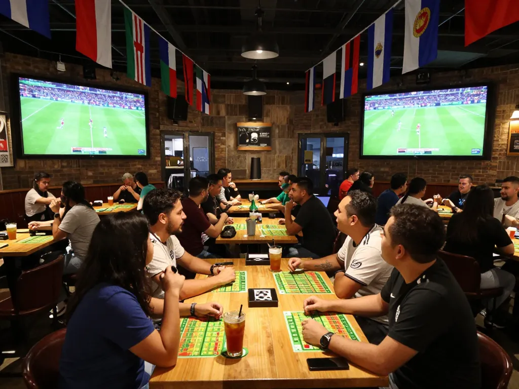 Fans enjoying the WorldCup2026 action at a sports bar while placing bets.