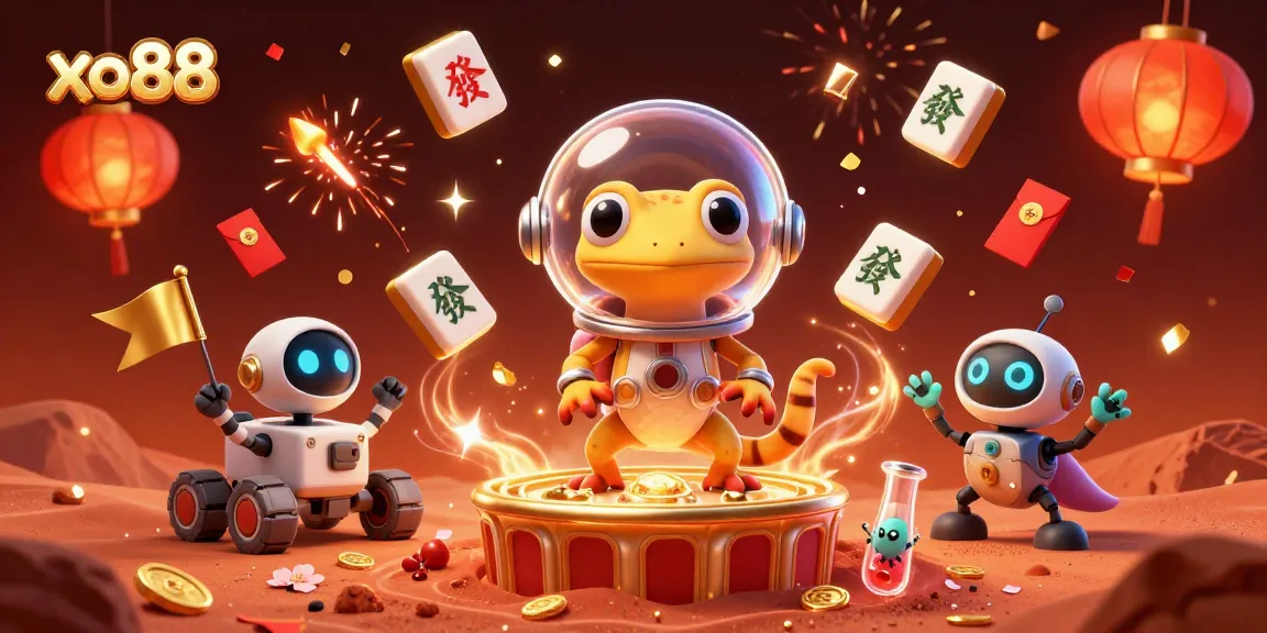 Experience the golden casino adventure with xo88 featuring a Martian gecko and cheering aliens!