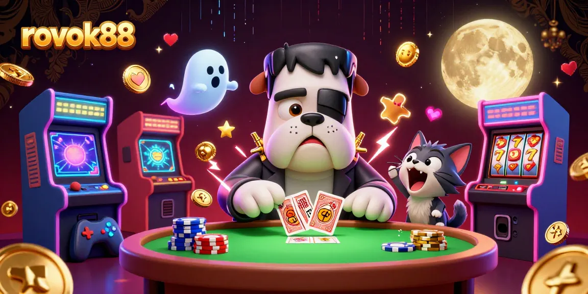 rokok88 engages players with a thrilling casino scene featuring colorful characters and vibrant game elements.