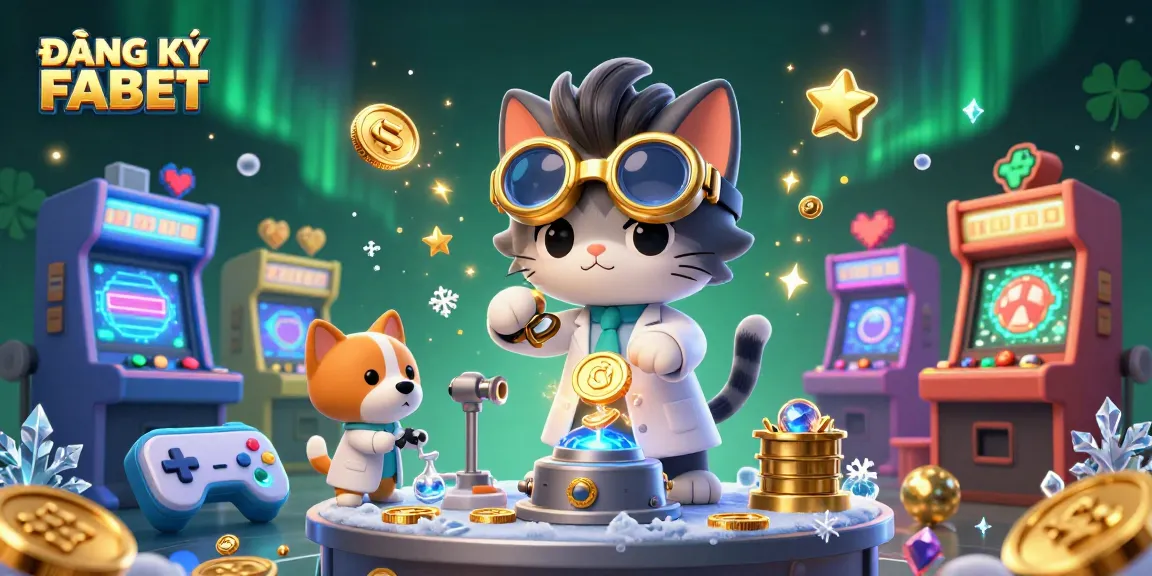 Experience gaming excitement with ĐĂNG KÝ FABET in this vibrant casino-themed 3D illustration.
