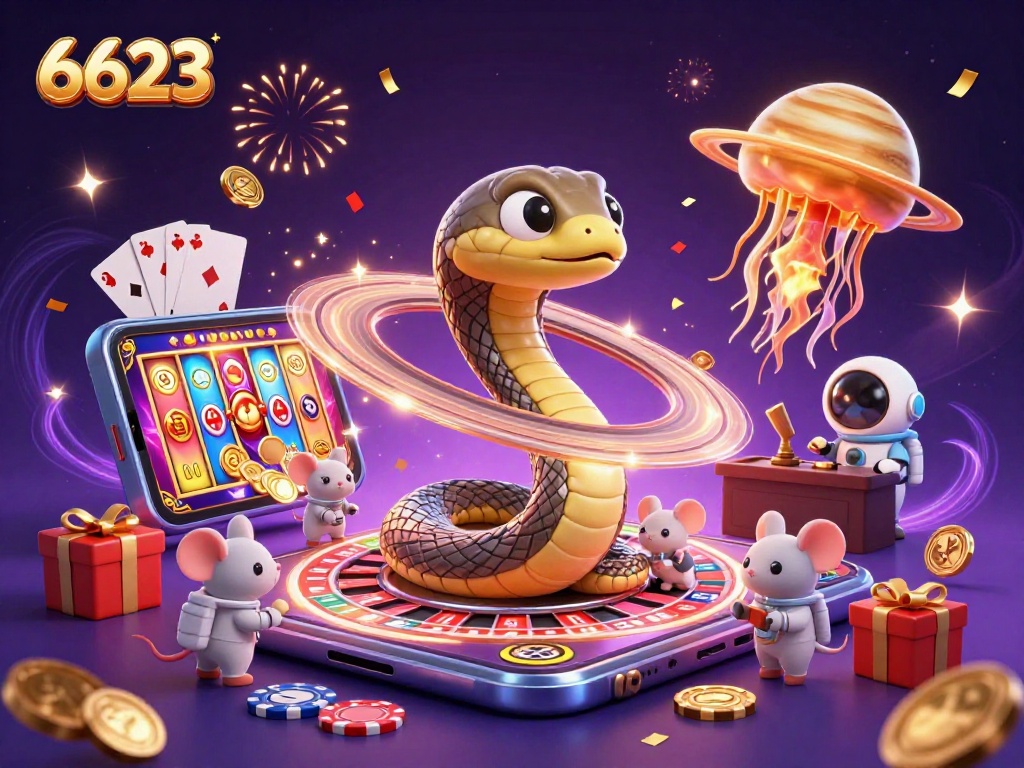 Experience thrilling wins at 6623 with vibrant casino games featuring astronauts and colorful slots.
