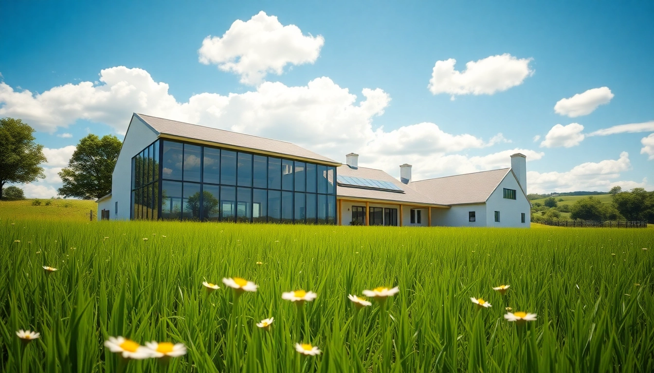Explore the Winding River Farmhouse New Build surrounded by idyllic nature.