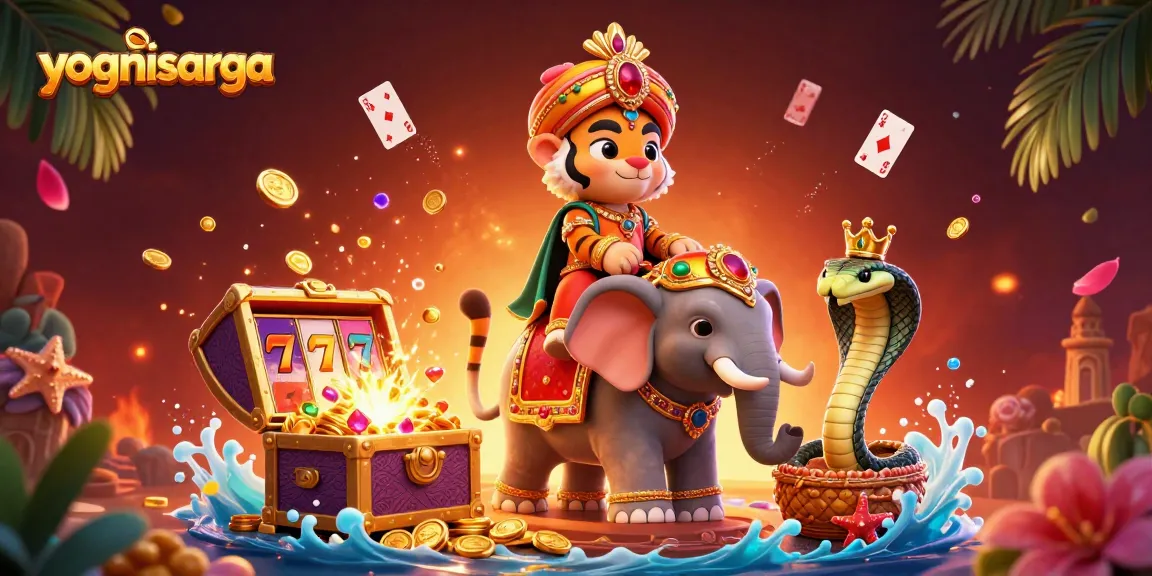 Experience thrilling wins with yognisarga's vibrant 3D casino adventure featuring iconic symbols.