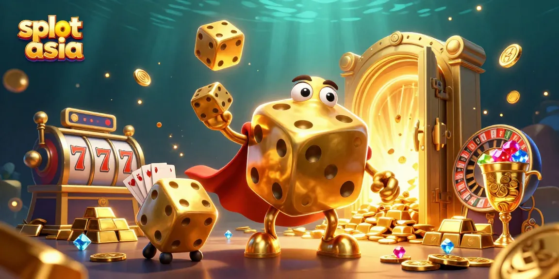 Spin and win with slot asia as golden dice juggle riches in a vibrant 3D casino scene.
