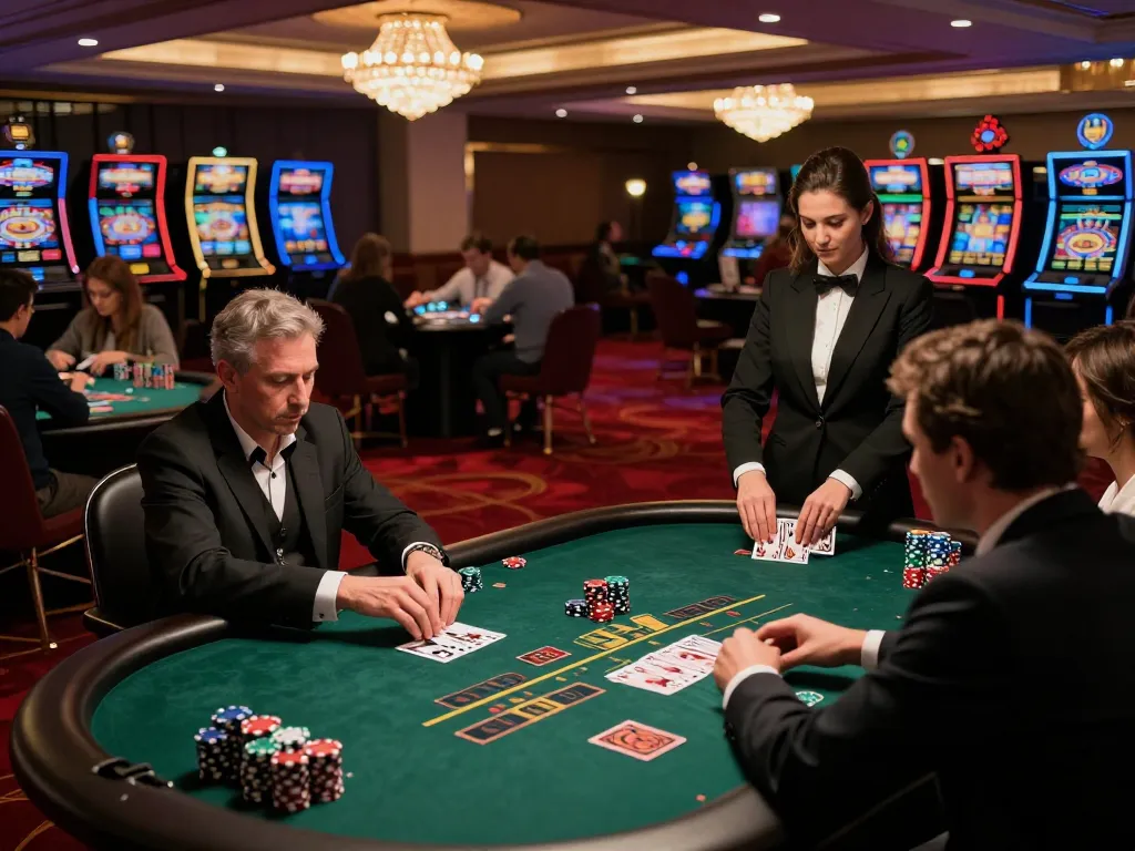 Active blackjack game at TG88 casino with focused players and a professional dealer managing bets.