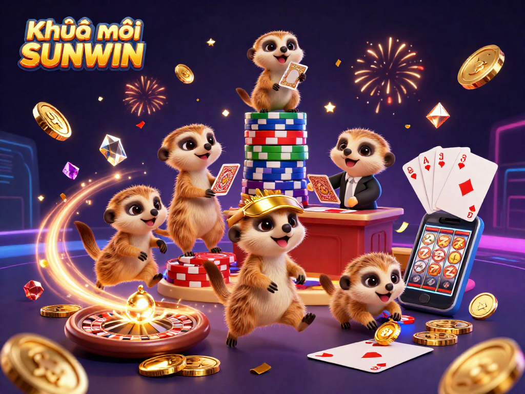 Play and win with Khuyến mãi SUNWIN at this vibrant casino scene with meerkats.