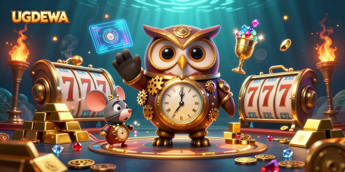 Spin the reels and uncover treasures in the vibrant UGDEWA casino scene filled with gold and gems.