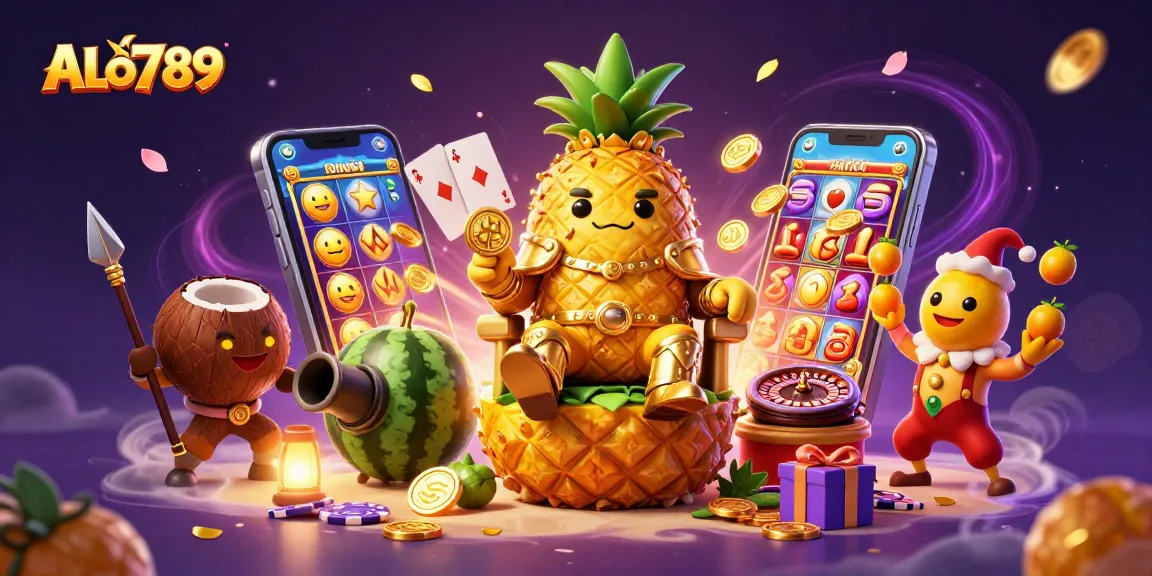 Experience thrilling cockfighting action with ALo789's vibrant 3D illustration, featuring a golden king and dynamic game elements.