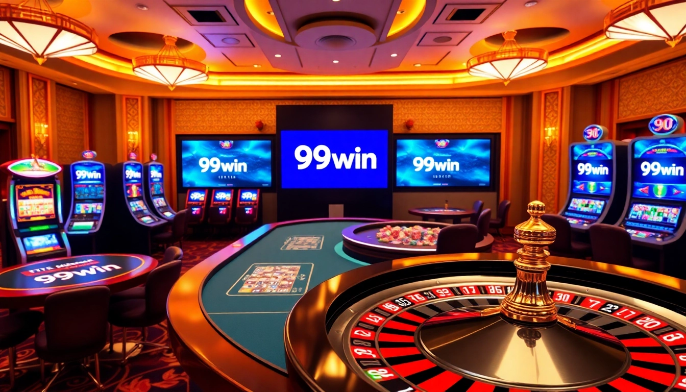 Immerse in the excitement of 99win with vibrant casino tables and dynamic slot machines.