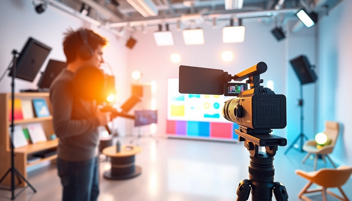 Creating engaging Training videos in a modern studio with professional gear and vibrant materials.