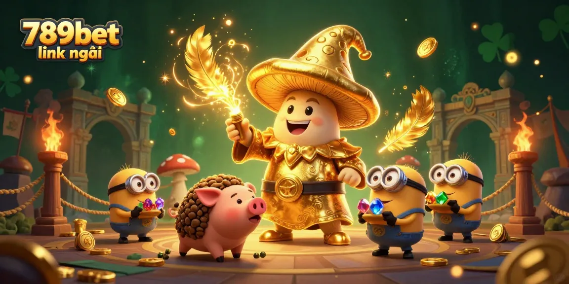 Engage in the fun of 789bet link mới with vibrant characters and magical elements in a richly designed casino game scene.