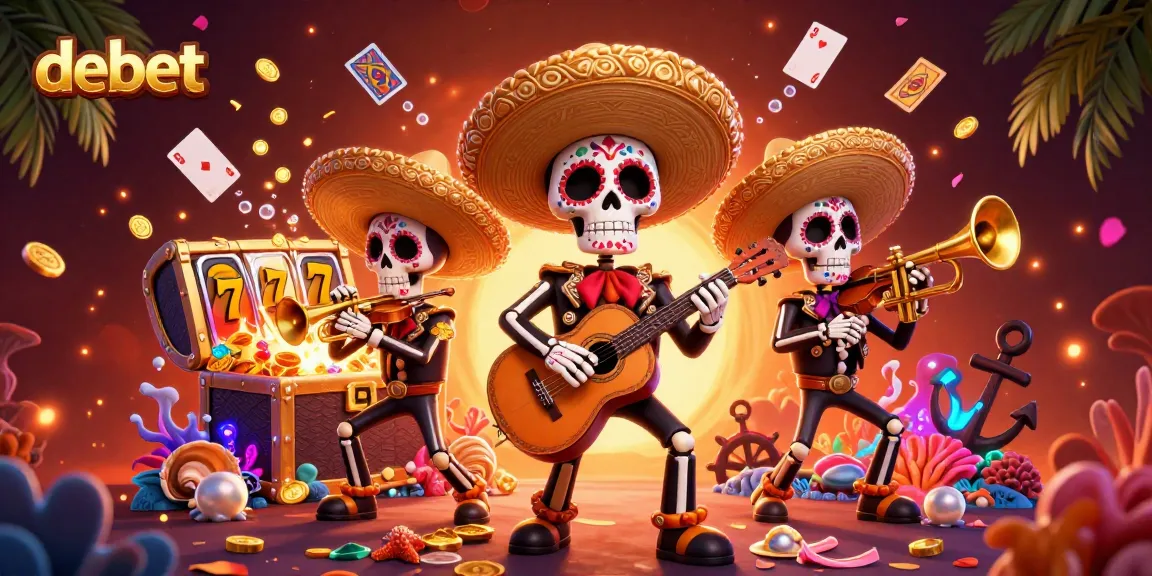 Engaging illustration of the debet casino experience with colorful mariachi characters and vibrant game elements.