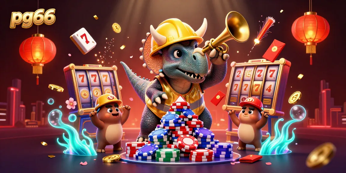 pg66 offers thrilling jackpot action with 3D characters celebrating on a vibrant casino backdrop