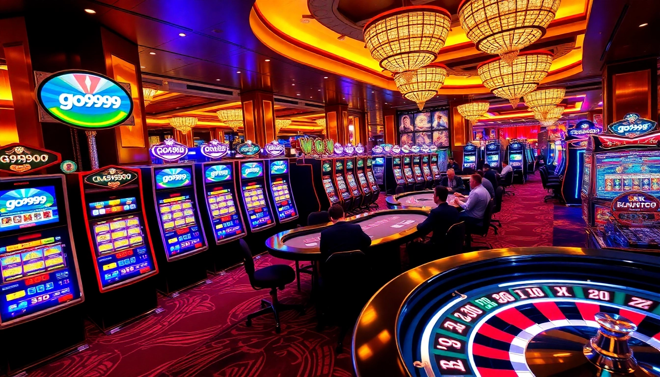 Experience thrilling action at go999 casino tables with poker chips and slot machines.